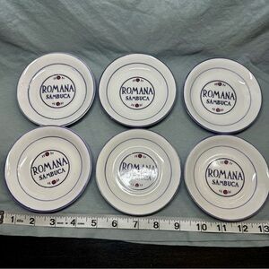 Set of 6 Vintage Romana Sambuca Porcelain Espresso Saucers Blue Trim